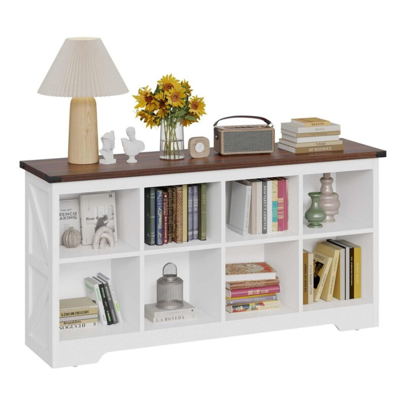Uforic 8 Cube Organizer Bookcase, Farmhouse Cubby Bookshelf , Horizontal Open Shelf for Living Room, Bedroom, Home Office, White - Image 8