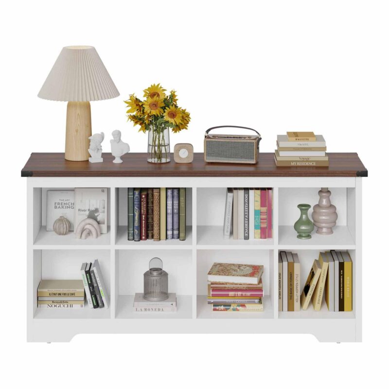 Uforic 8 Cube Organizer Bookcase, Farmhouse Cubby Bookshelf , Horizontal Open Shelf for Living Room, Bedroom, Home Office, White - Image 10