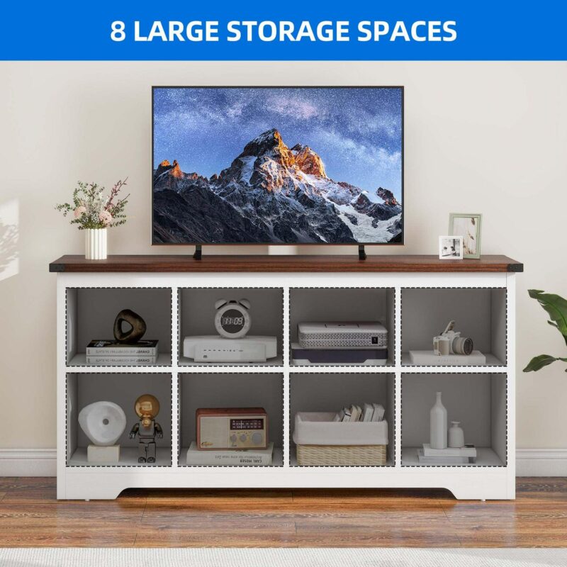 Uforic 8 Cube Organizer Bookcase, Farmhouse Cubby Bookshelf , Horizontal Open Shelf for Living Room, Bedroom, Home Office, White - Image 5