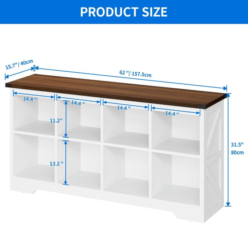 Uforic 8 Cube Organizer Bookcase, Farmhouse Cubby Bookshelf , Horizontal Open Shelf for Living Room, Bedroom, Home Office, White - Image 7