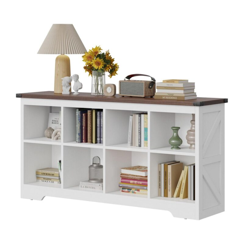 Uforic 8 Cube Organizer Bookcase, Farmhouse Cubby Bookshelf , Horizontal Open Shelf for Living Room, Bedroom, Home Office, White - Image 9