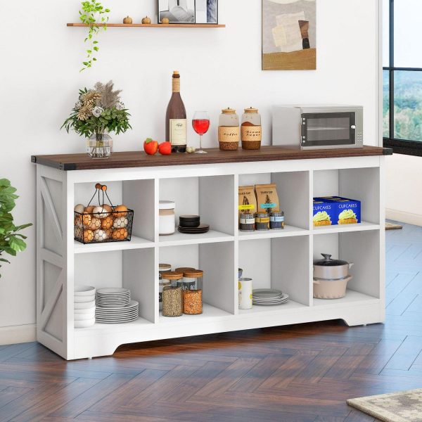 Uforic 8 Cube Organizer Bookcase, Farmhouse Cubby Bookshelf , Horizontal Open Shelf for Living Room, Bedroom, Home Office, White