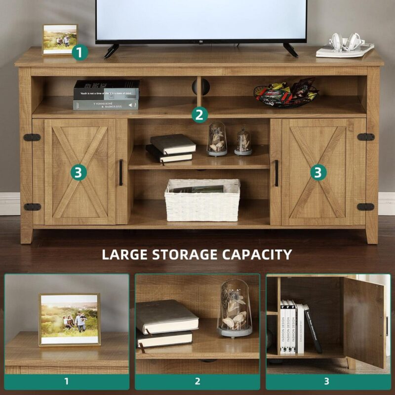 Uforic Farmhouse TV Stand for 65 Inch TV, Barn Door Entertainment Center, Brown - Image 6