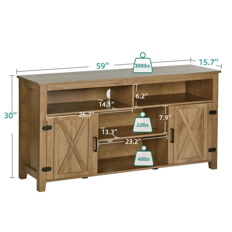 Uforic Farmhouse TV Stand for 65 Inch TV, Barn Door Entertainment Center, Brown - Image 5