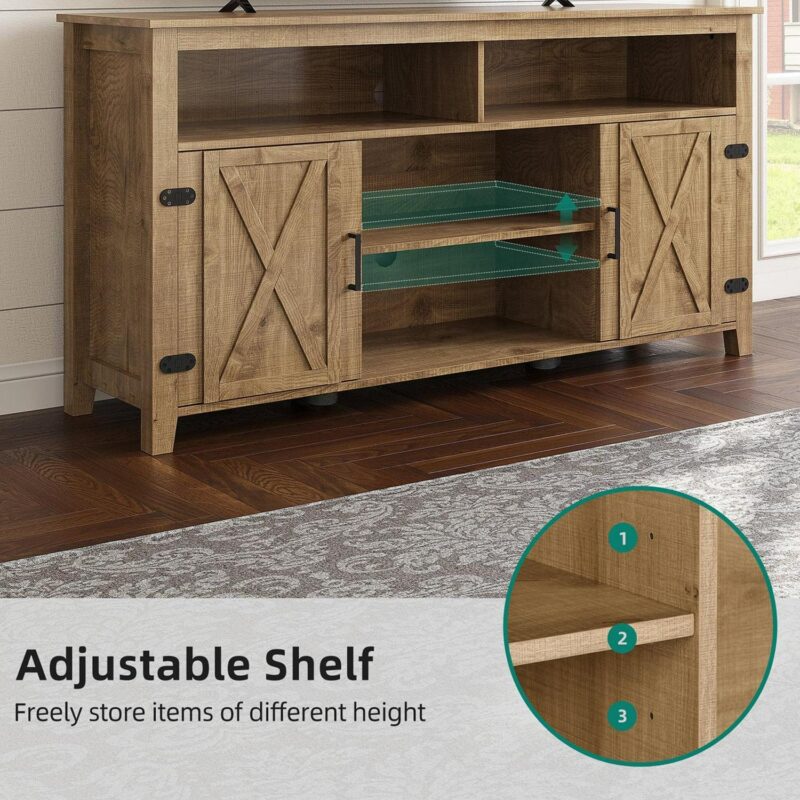 Uforic Farmhouse TV Stand for 65 Inch TV, Barn Door Entertainment Center, Brown - Image 3
