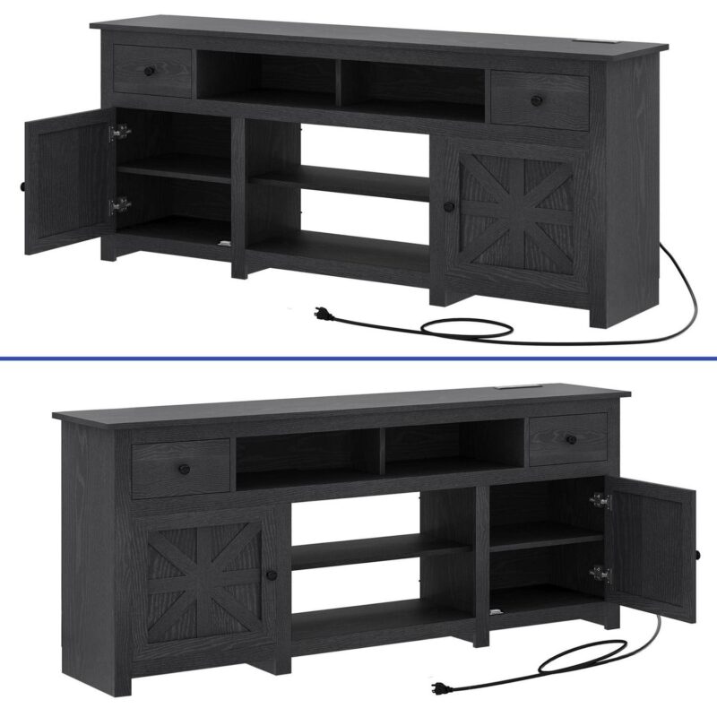 Uforic Farmhouse TV Stand for 75/80 Inch TV, Rustic Entertainment Center with Power Outlet, Storage Drawers, TV Console for Living Room, Black - Image 7