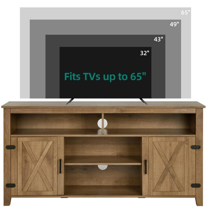 Uforic Farmhouse TV Stand for 65 Inch TV, Barn Door Entertainment Center, Brown - Image 4