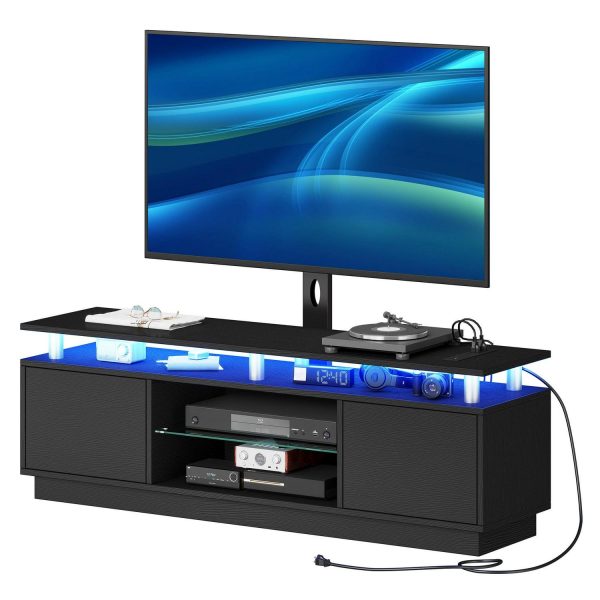 Uforic LED TV Stand with Mount and Power Outlet, Height Adjustable TV Mount for 75/65/60 inch TVs, Black