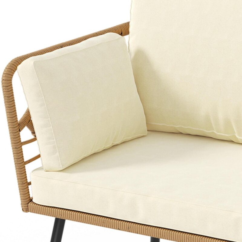 Uforic Outdoor Wicker Loveseat with Cushions and Rattan Side Table, All-Weather 2 Pieces Bistro Patio Conversation Furniture Set -Beige - Image 9