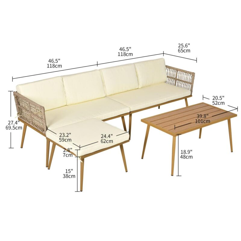 Uforic Patio Conversation Sets,Outdoor Furniture Sofa Set - PE Rattan Armchair Seating,L-Shaped Patio Sofa and Wicker Table and Cushions - Beige and Brown - Image 9