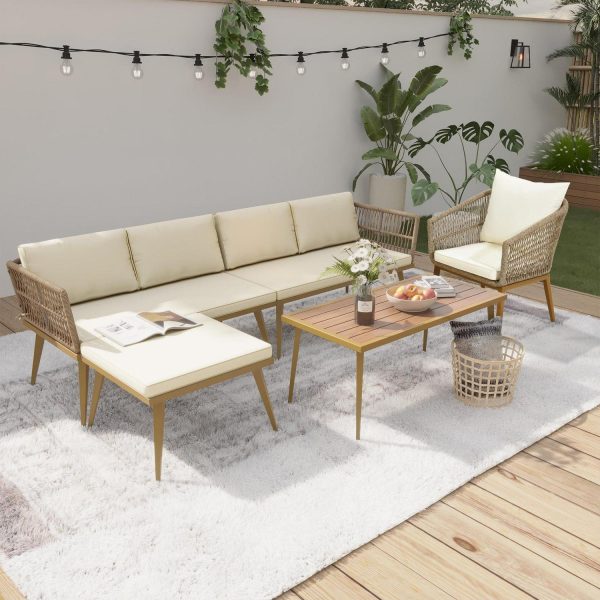 Uforic Patio Conversation Sets,Outdoor Furniture Sofa Set - PE Rattan Armchair Seating,L-Shaped Patio Sofa and Wicker Table and Cushions - Beige and Brown