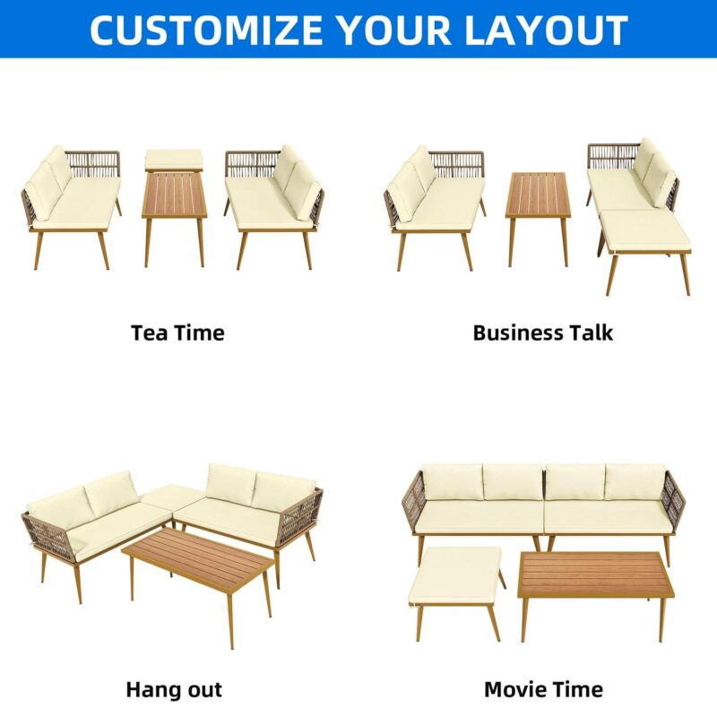 Uforic Patio Conversation Sets,Outdoor Furniture Sofa Set - PE Rattan Armchair Seating,L-Shaped Patio Sofa and Wicker Table and Cushions - Beige and Brown - Image 11