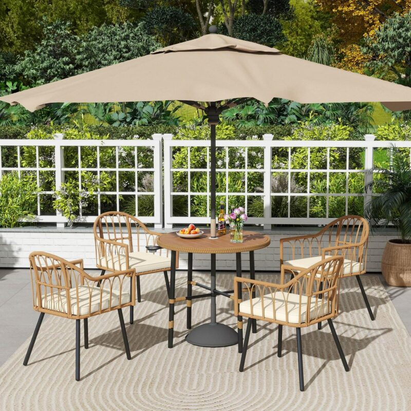 Uforic Patio Dining Chairs set of 4, All Weather Wicker Rattan Outdoor Seating Bistro Chair - Beige - Image 4