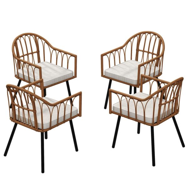 Uforic Patio Dining Chairs set of 4, All Weather Wicker Rattan Outdoor Seating Bistro Chair - Beige