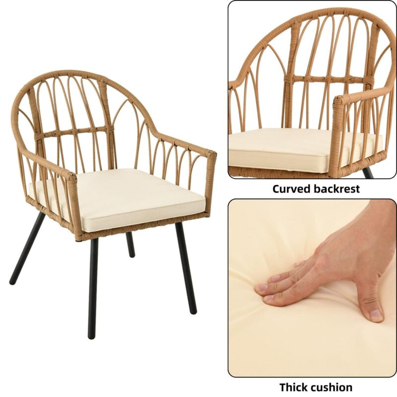 Uforic Patio Dining Chairs set of 4, All Weather Wicker Rattan Outdoor Seating Bistro Chair - Beige - Image 3
