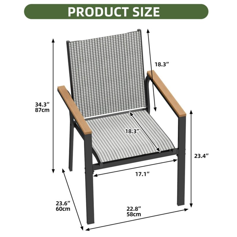 Uforic Stackable Chairs-2PCS Outdoor Dining Chair, Patio DiningChair, Textilene Mix Olefin Stacking Chair, Black and White - Image 4