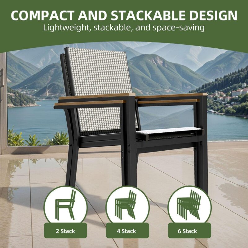 Uforic Stackable Chairs-2PCS Outdoor Dining Chair, Patio DiningChair, Textilene Mix Olefin Stacking Chair, Black and White - Image 7