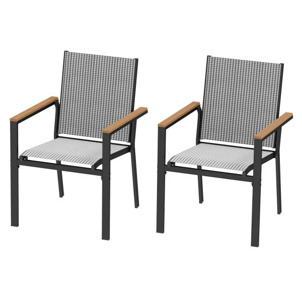 Uforic Stackable Chairs-2PCS Outdoor Dining Chair, Patio DiningChair, Textilene Mix Olefin Stacking Chair, Black and White