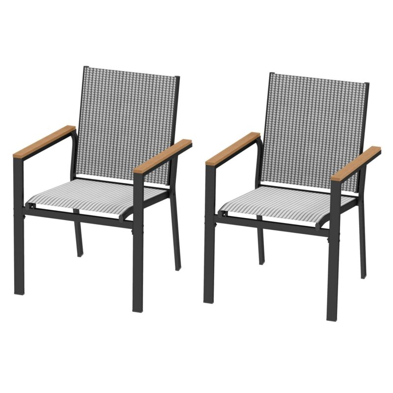 Uforic Stackable Chairs-2PCS Outdoor Dining Chair, Patio DiningChair, Textilene Mix Olefin Stacking Chair, Black and White