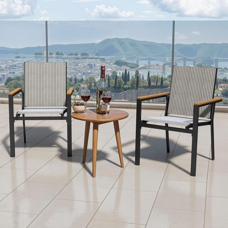 Uforic Stackable Chairs-2PCS Outdoor Dining Chair, Patio DiningChair, Textilene Mix Olefin Stacking Chair, Black and White - Image 3