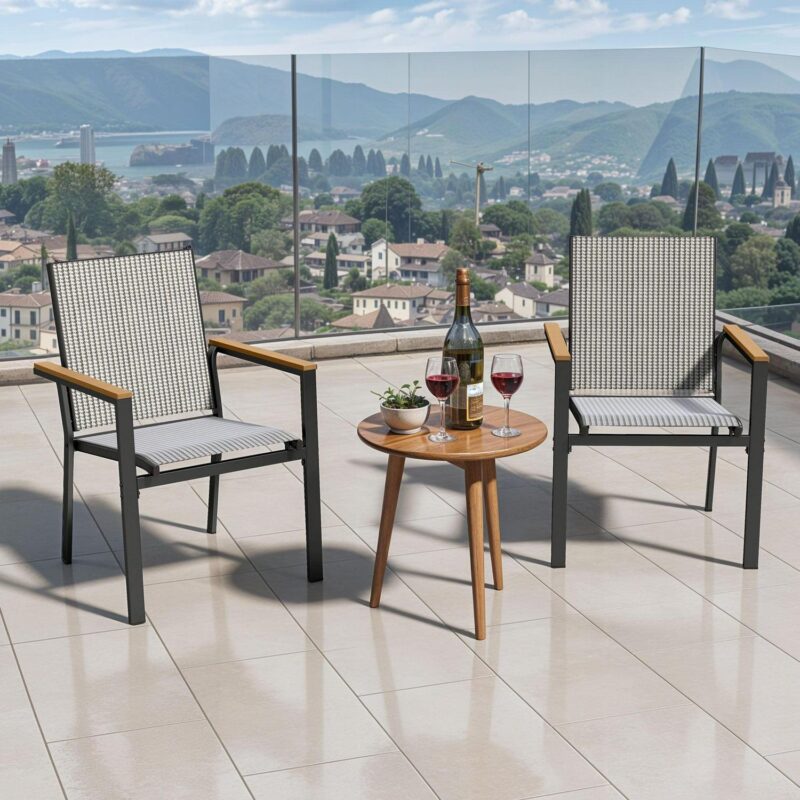 Uforic Stackable Chairs-2PCS Outdoor Dining Chair, Patio DiningChair, Textilene Mix Olefin Stacking Chair, Black and White - Image 2