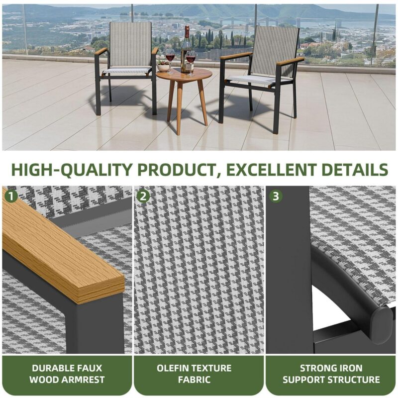 Uforic Stackable Chairs-2PCS Outdoor Dining Chair, Patio DiningChair, Textilene Mix Olefin Stacking Chair, Black and White - Image 5