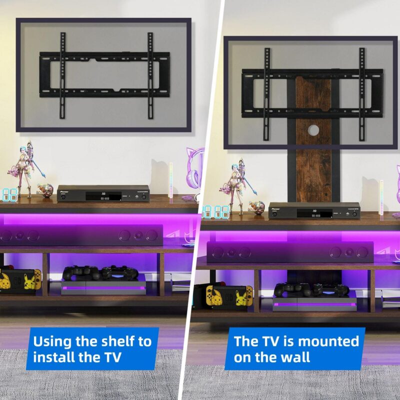 Uforic TV Stand Mount with Power Outlet, Swivel Entertainment Center with LED Lights for TVs up to 70 inches, Height Adjustable, Brown - Image 3