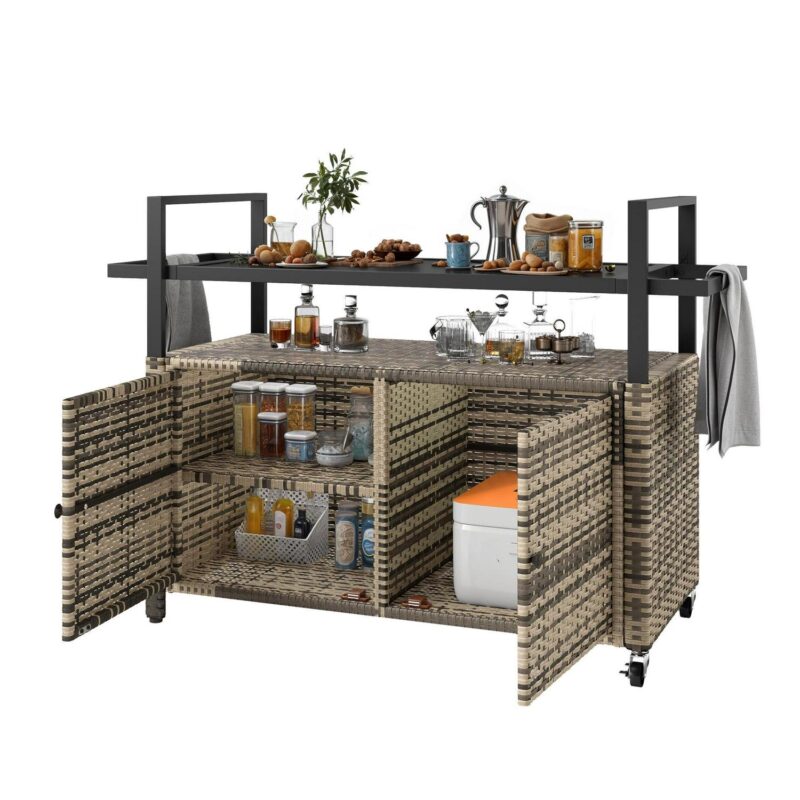 Uforic XL Outdoor Storage Cabinet, Outdoor Grill Cart with Wheels and Black Glass Table Top, for Patio Kitchen, Gray - Image 7