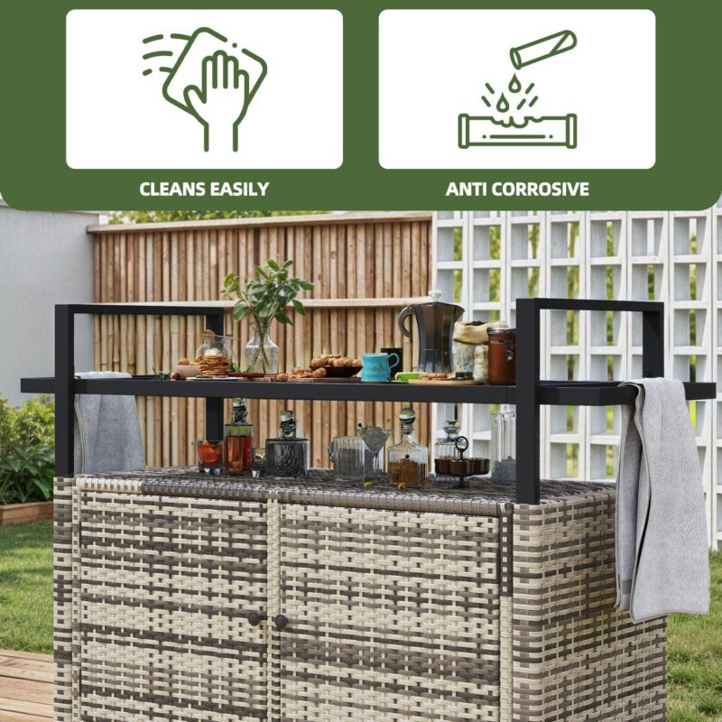 Uforic XL Outdoor Storage Cabinet, Outdoor Grill Cart with Wheels and Black Glass Table Top, for Patio Kitchen, Gray - Image 5