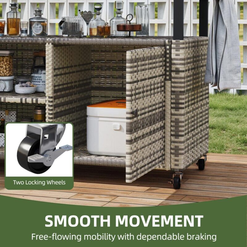 Uforic XL Outdoor Storage Cabinet, Outdoor Grill Cart with Wheels and Black Glass Table Top, for Patio Kitchen, Gray - Image 6