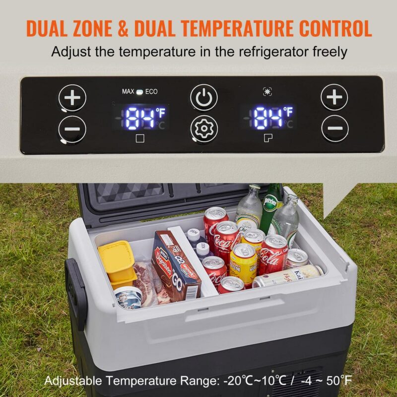 VEVOR 12 Volt Refrigerator, 48QT, Dual Zone Car Fridge Freezer with App Control and Wheels, 12/24V DC and 100-240V AC Electric Compressor Cooler for Car Truck Vehicle RV Boat Outdoor and Home Use - Image 3
