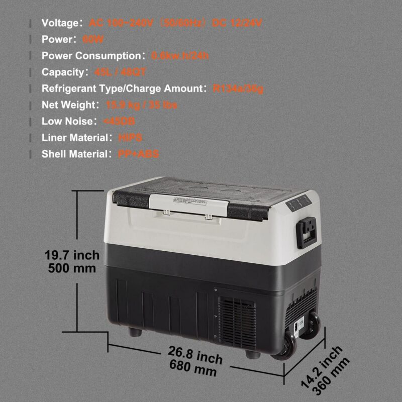 VEVOR 12 Volt Refrigerator, 48QT, Dual Zone Car Fridge Freezer with App Control and Wheels, 12/24V DC and 100-240V AC Electric Compressor Cooler for Car Truck Vehicle RV Boat Outdoor and Home Use - Image 5