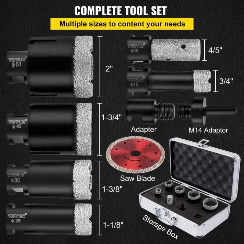 VEVOR Diamond Drill Bits 8PCS Diamond Hole Saw 3/4 -2 Tile Hole Saw Kit Brazed Diamond Drill Bit 0.59in Segment Tile Hole Saw w Finger Bit Storage Case for Tile Ceramic Porcelain Marble Hard Materials - Image 4