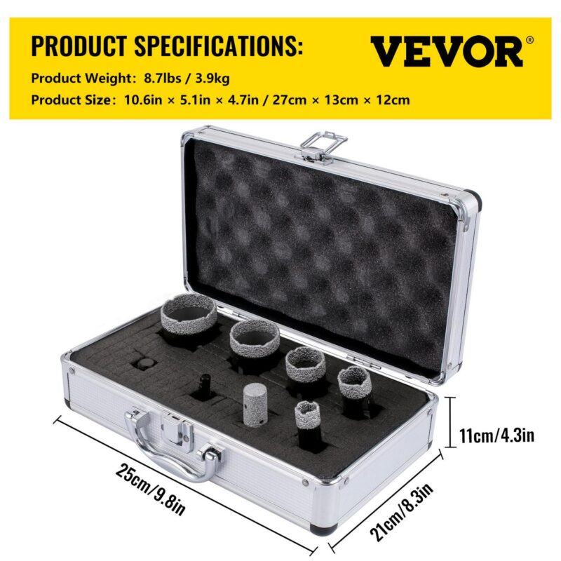 VEVOR Diamond Drill Bits 8PCS Diamond Hole Saw 3/4 -2 Tile Hole Saw Kit Brazed Diamond Drill Bit 0.59in Segment Tile Hole Saw w Finger Bit Storage Case for Tile Ceramic Porcelain Marble Hard Materials - Image 7