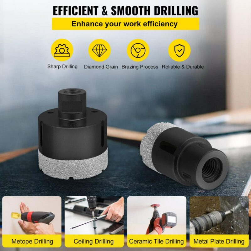 VEVOR Diamond Drill Bits 8PCS Diamond Hole Saw 3/4 -2 Tile Hole Saw Kit Brazed Diamond Drill Bit 0.59in Segment Tile Hole Saw w Finger Bit Storage Case for Tile Ceramic Porcelain Marble Hard Materials - Image 3