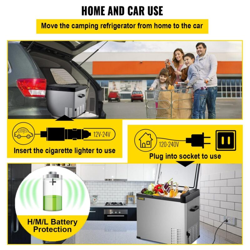 VEVOR Portable Car Refrigerator 53 Qt, 12V Portable Freezer with Single Zone, 12/24V DC and 110-240V AC Electric Cooler with -4a -68a Cooling Range, for Car Truck Vehicle RV Boat Outdoor and Home use - Image 6