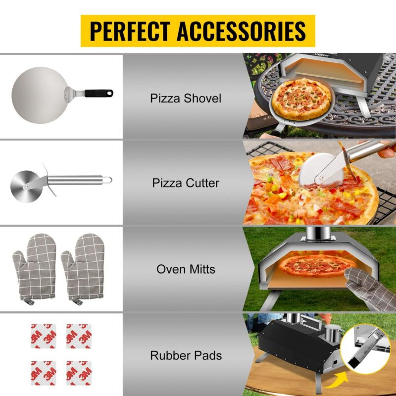 VEVORbrand Portable Pizza Oven, 12  Pellet Pizza Oven, Stainless Steel Pizza Oven Outdoor, Wood Burning Pizza Oven with Foldable Feet Wood Oven with Complete Accessories and Pizza Bag - Image 5