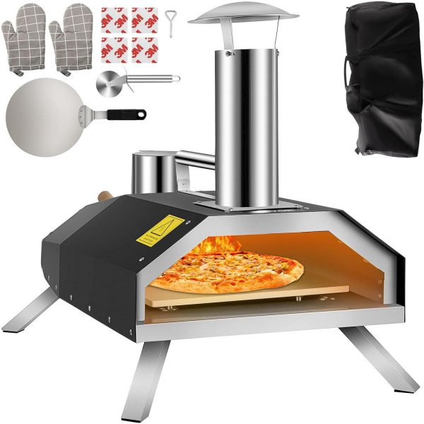 VEVORbrand Portable Pizza Oven, 12  Pellet Pizza Oven, Stainless Steel Pizza Oven Outdoor, Wood Burning Pizza Oven with Foldable Feet Wood Oven with Complete Accessories and Pizza Bag