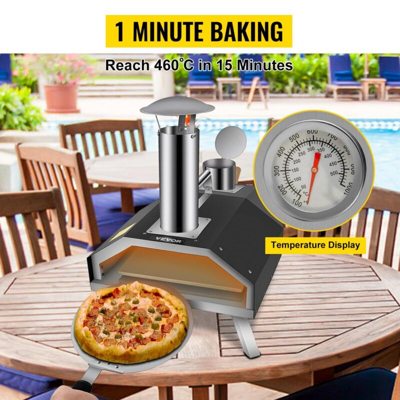 VEVORbrand Portable Pizza Oven, 12  Pellet Pizza Oven, Stainless Steel Pizza Oven Outdoor, Wood Burning Pizza Oven with Foldable Feet Wood Oven with Complete Accessories and Pizza Bag - Image 7