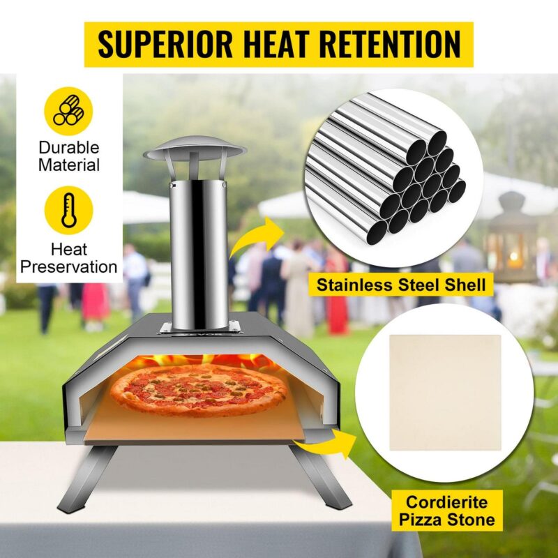 VEVORbrand Portable Pizza Oven, 12  Pellet Pizza Oven, Stainless Steel Pizza Oven Outdoor, Wood Burning Pizza Oven with Foldable Feet Wood Oven with Complete Accessories and Pizza Bag - Image 8