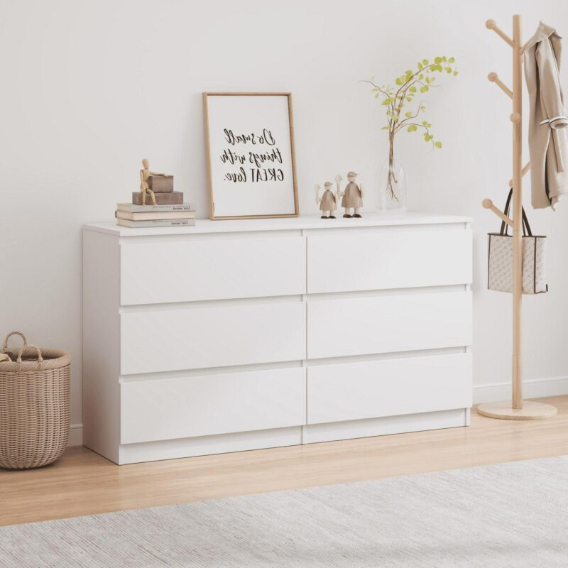Vastcury 6 Drawer Wide Dressers Chest for Bedroom, Storage Drawer Organizer with Modern Minimalist Design, White
