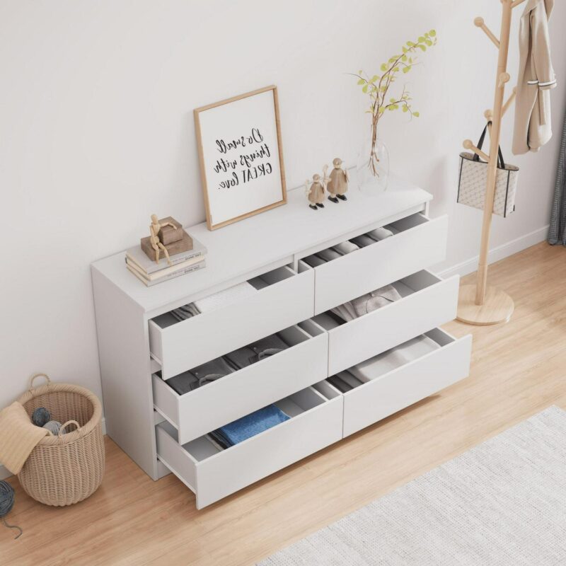 Vastcury 6 Drawer Wide Dressers Chest for Bedroom, Storage Drawer Organizer with Modern Minimalist Design, White - Image 3