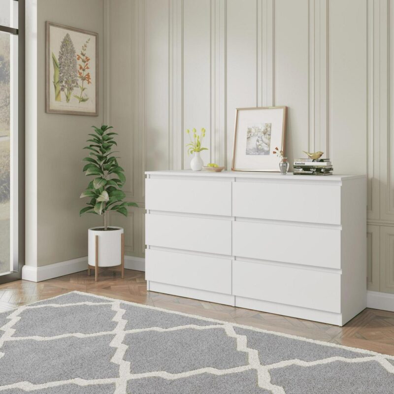 Vastcury 6 Drawer Wide Dressers Chest for Bedroom, Storage Drawer Organizer with Modern Minimalist Design, White - Image 5