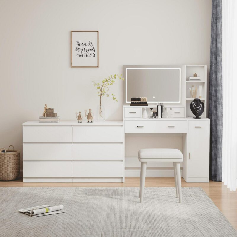 Vastcury 6 Drawer Wide Dressers Chest for Bedroom, Storage Drawer Organizer with Modern Minimalist Design, White - Image 4