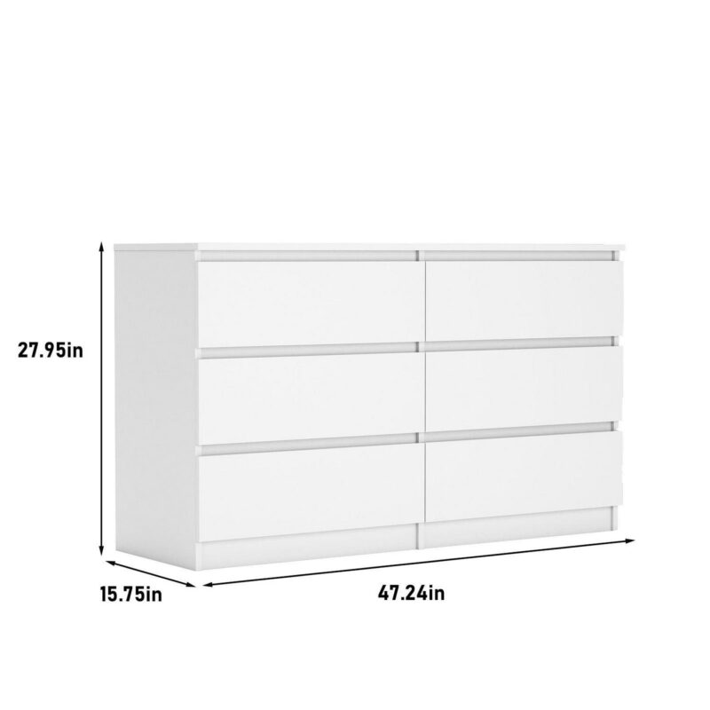 Vastcury 6 Drawer Wide Dressers Chest for Bedroom, Storage Drawer Organizer with Modern Minimalist Design, White - Image 6