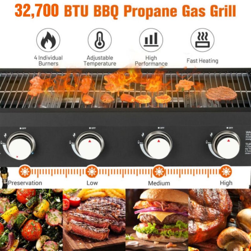 Vebreda 4-Burner 30  Griddle Propane Gas Grill, Black - Image 3