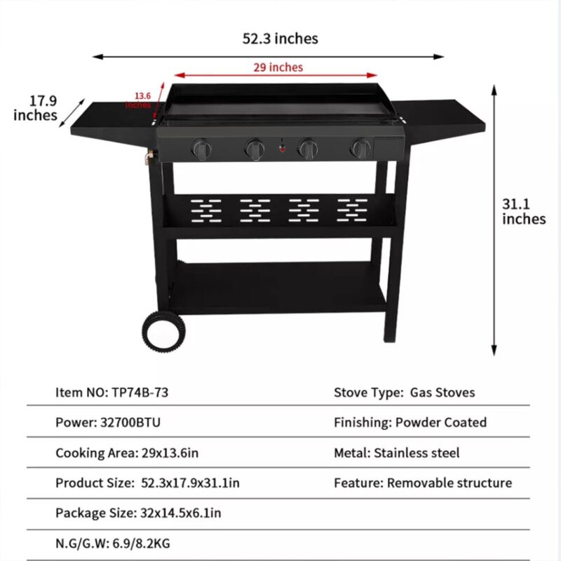 Vebreda 4-Burner 30  Griddle Propane Gas Grill, Black - Image 9