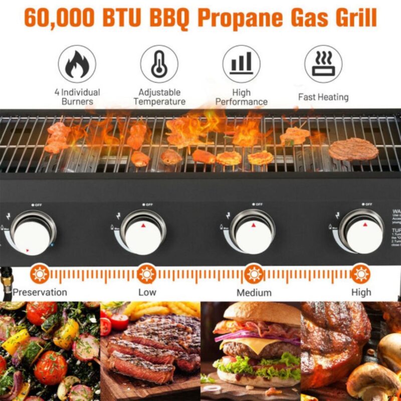 Vebreda 60000BTU 4 Burner Foldable Outdoor Propane Gas Grill , Black - Image 4