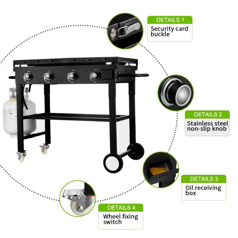 Vebreda 60000BTU 4 Burner Foldable Outdoor Propane Gas Grill , Black - Image 5