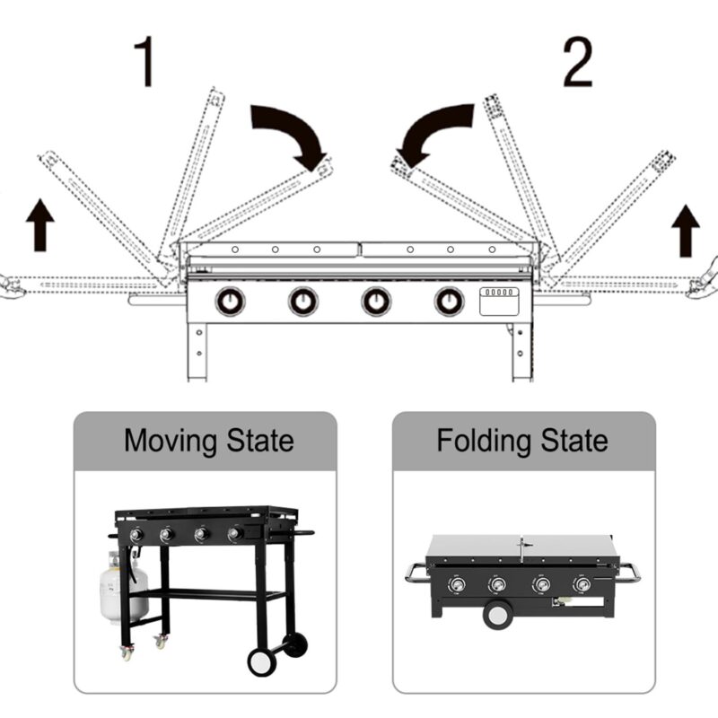 Vebreda 60000BTU 4 Burner Foldable Outdoor Propane Gas Grill , Black - Image 7